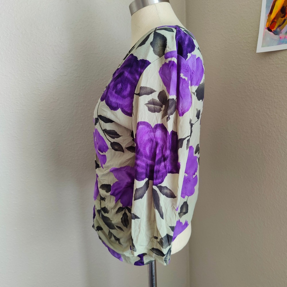 Style & Co. Y2K Purple Floral Ruched Mesh‎ Top Indie Sleaze Whimsygoth Size M - Picture 3 of 8